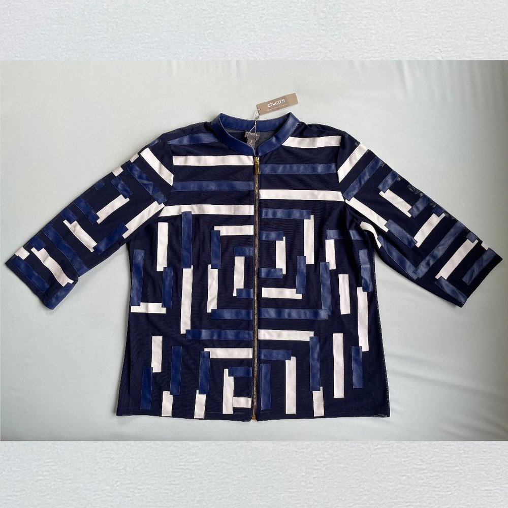 Chico's Travelers Blue Geometric Jacket NWT